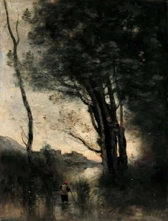 De hyrder, der krydser en flod til fods. Erindring fra Italien - Jean-Baptiste Camille Corot