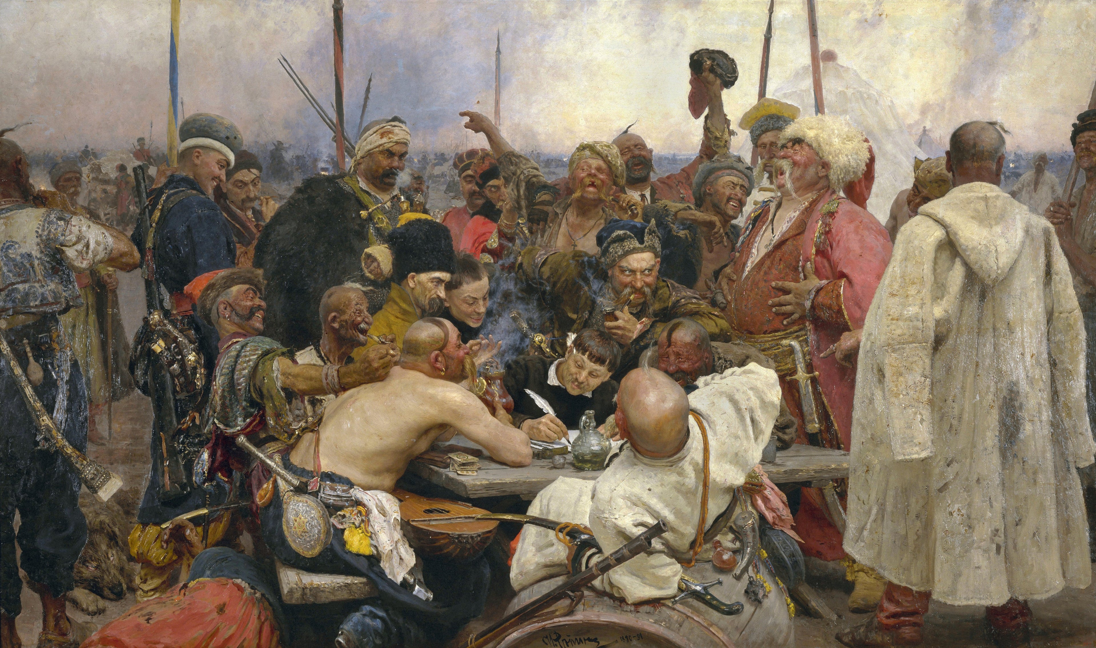 Zaporogiske kosakker, der skriver et brev til den tyrkiske sultan - Ilya Repin