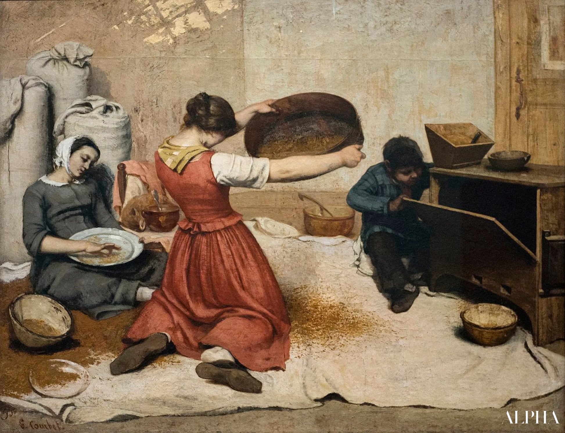 "Hvedesorteringsmaskiner - Gustave Courbet - Reproduktioner af malerier og højkvalitets malerier"