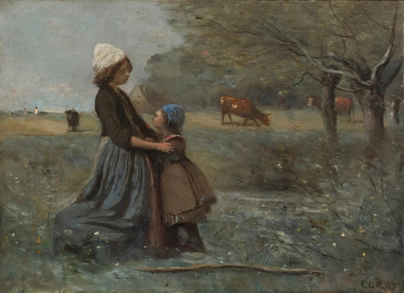 De to søstre i engen - Jean-Baptiste Camille Corot