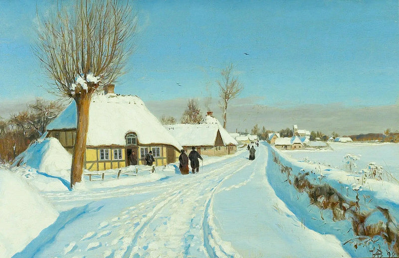 De troende går mod kirken julemorgen. - H. A. Brendekilde