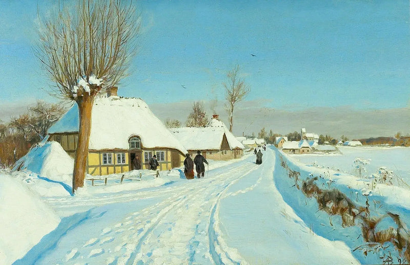 De troende går mod kirken julemorgen. - H. A. Brendekilde