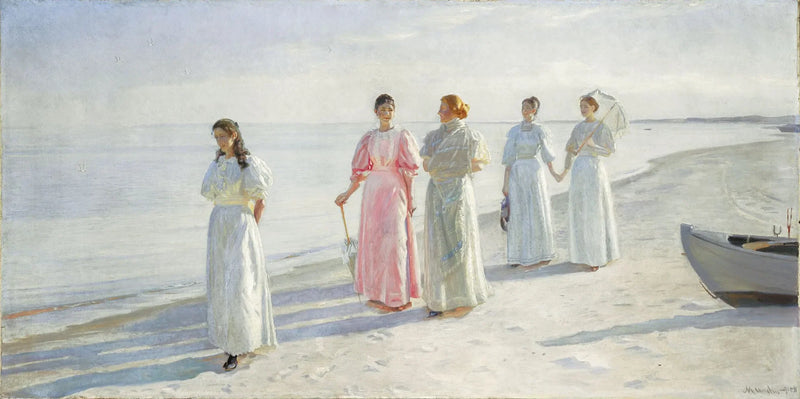 Piger på stranden. Holst-søstrene ved Skagen Senderstrand. - Michael Peter Ancher
