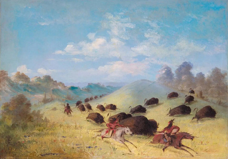 Comancherindere jager bison med spyd og buer - George Catlin