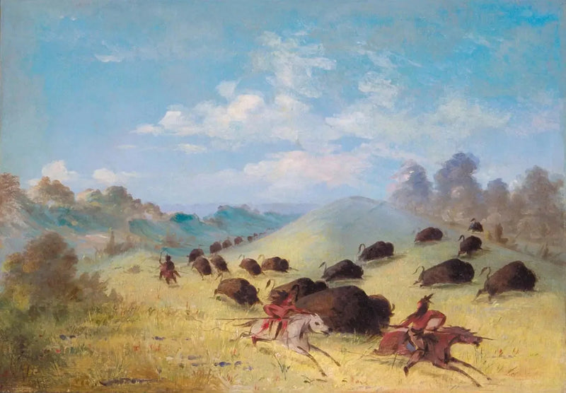 Comancherindere jager bison med spyd og buer - George Catlin