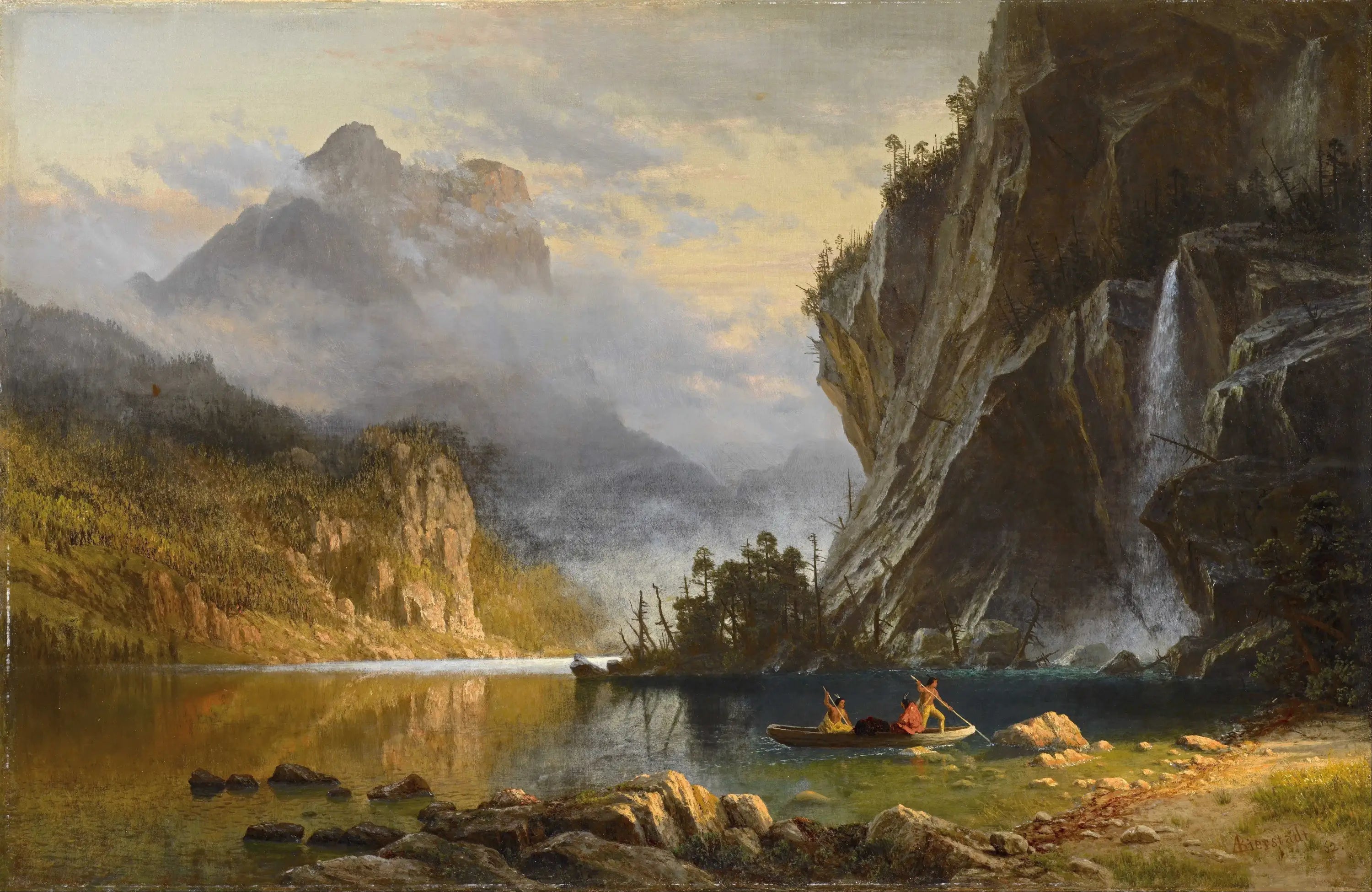 Les Indiens pratiquent la pêche au harpon - Albert Bierstadt - Alpha Reproduction