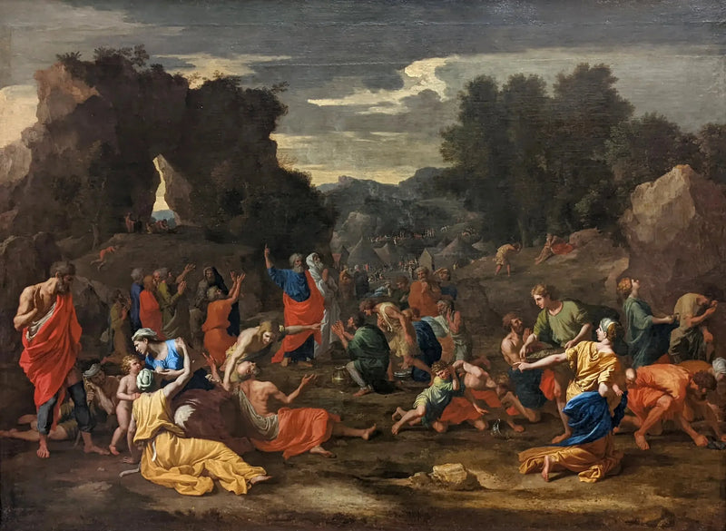 Israelske folk, der samler manna i ørkenen - Nicolas Poussin