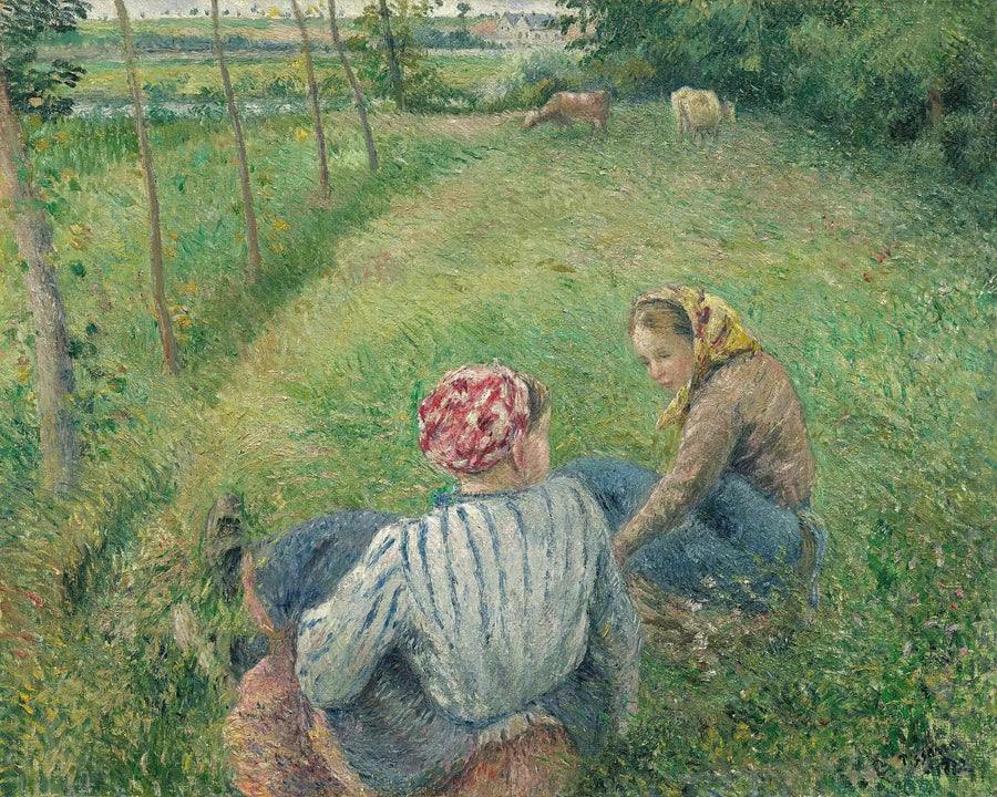 De unge piger fra bønderne hviler i markerne nær Pontoise - Camille Pissarro