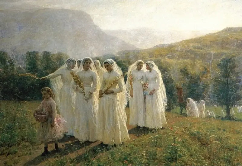 De unge piger går til procession - Jules Breton