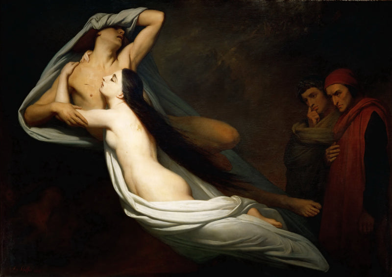 Skyggerne af Francesca da Rimini og Paolo Malatesta vises for Dante og Virgilio - Ary Scheffer