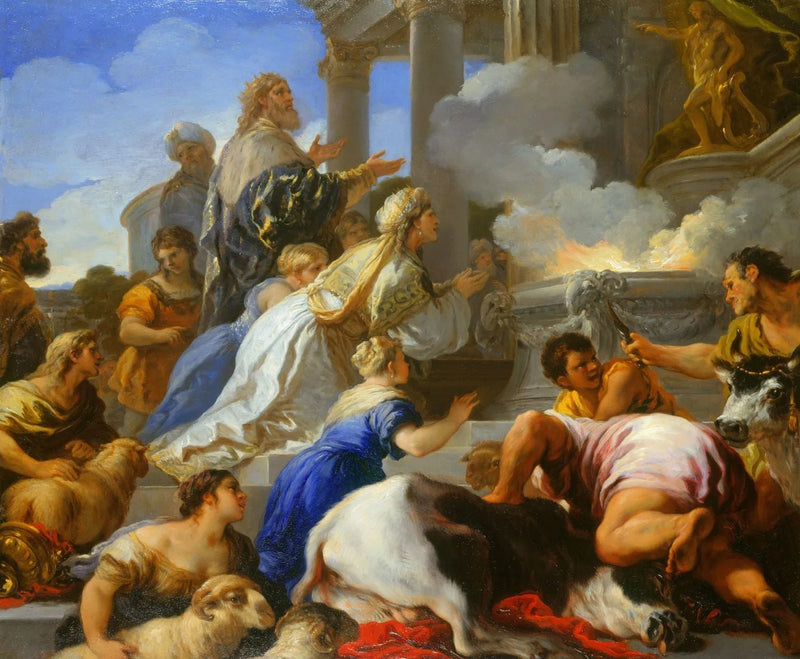 Psykes forældre tilbyder et offer til Apollon - Luca Giordano