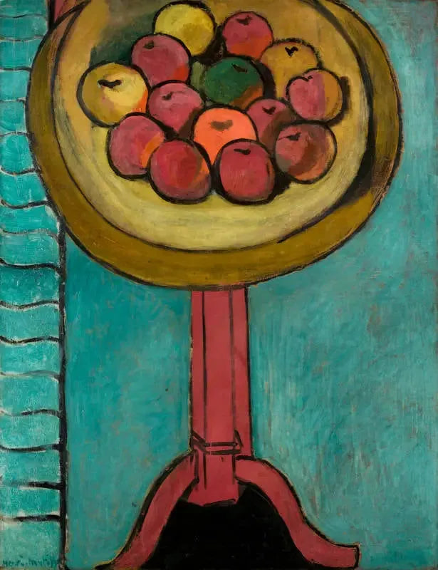 Æblerne på bordet, på grøn baggrund - Henri Matisse