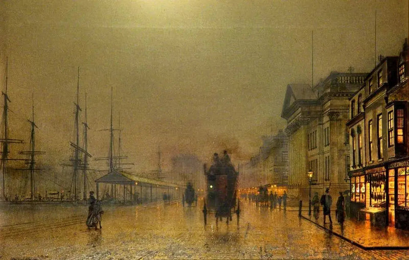 Liverpool havnefront om natten - John Atkinson Grimshaw