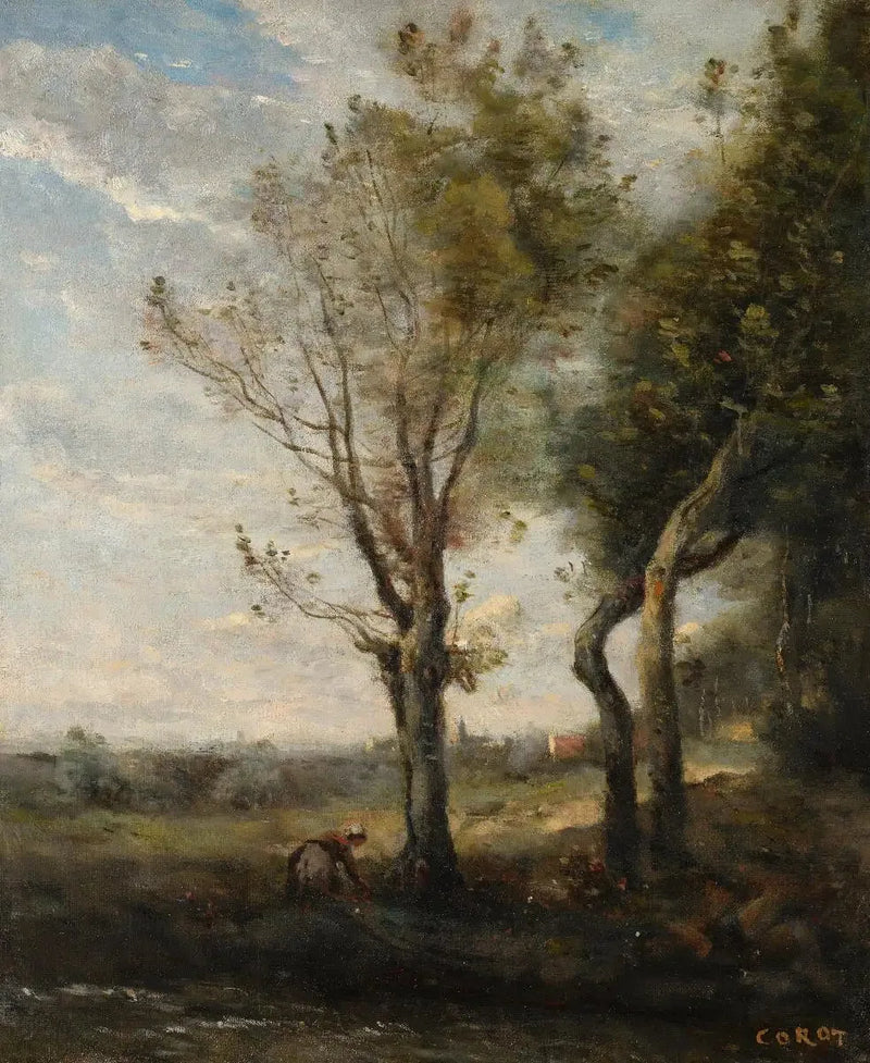 De fire træer ved kanten af slette - Jean-Baptiste Camille Corot