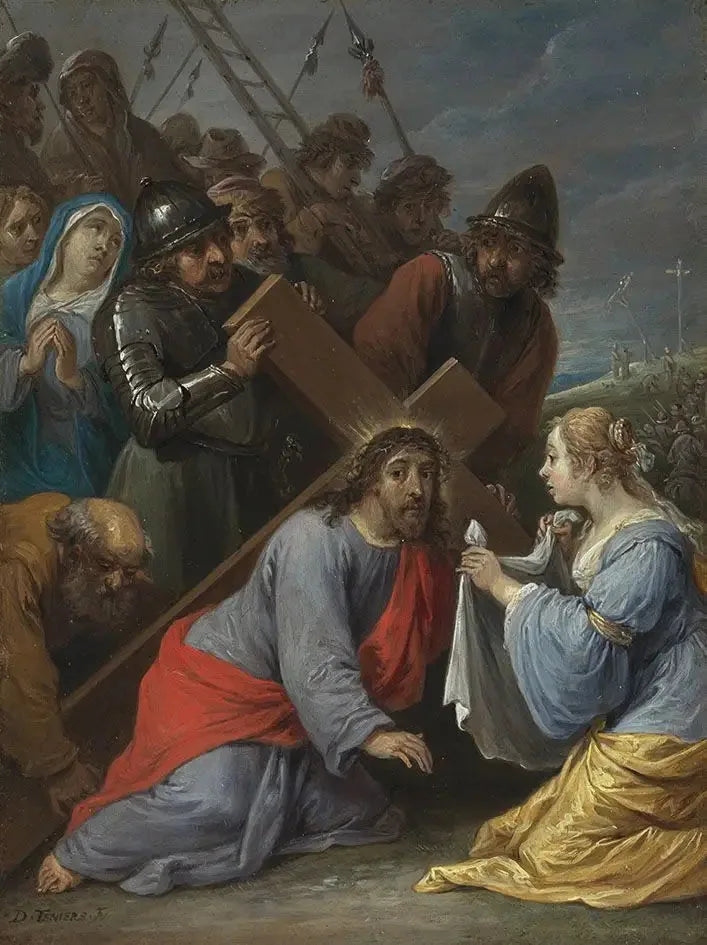 De femten hemmeligheder af rosenkransen: Kristi bære af korset med mødet med Veronika - David Teniers den Yngre