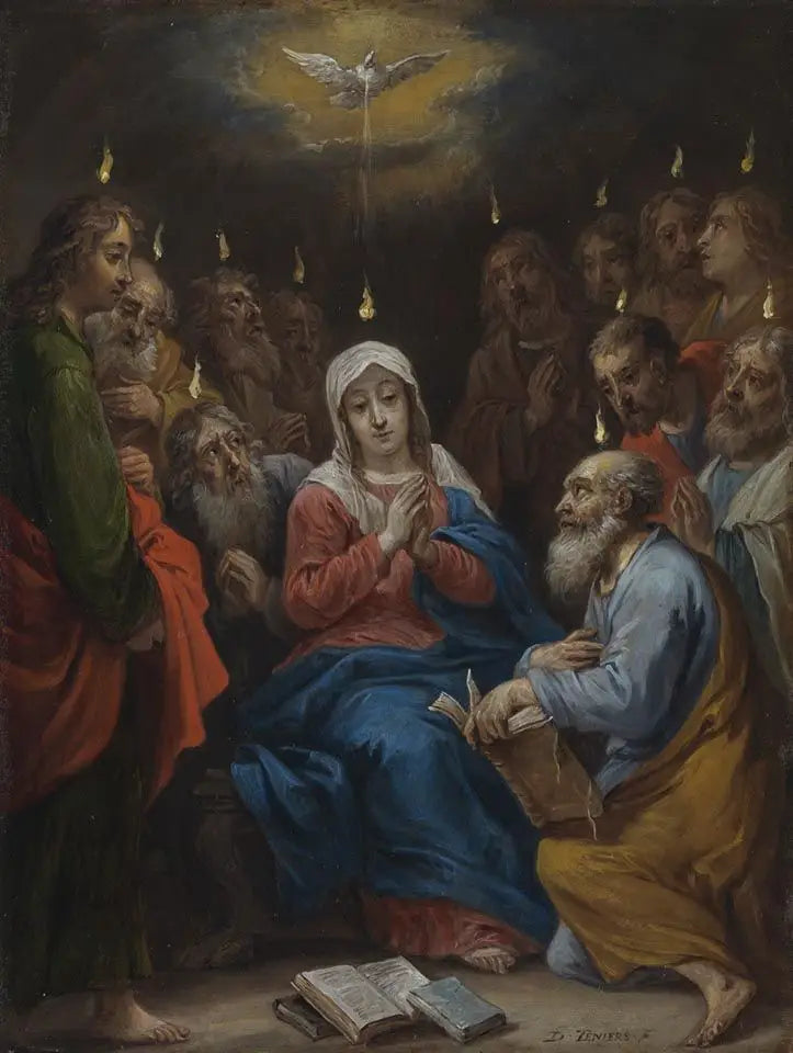 De femten hemmeligheder af rosenkransen: Pinsedag, Helligånden kommer over Maria og apostlene - David Teniers den Yngre