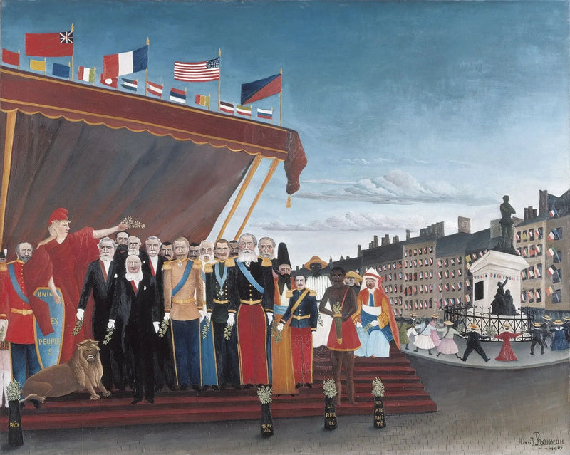 De udenlandske magters repræsentanter, der kommer for at hilse republikken som et tegn på fred - Henri Rousseau