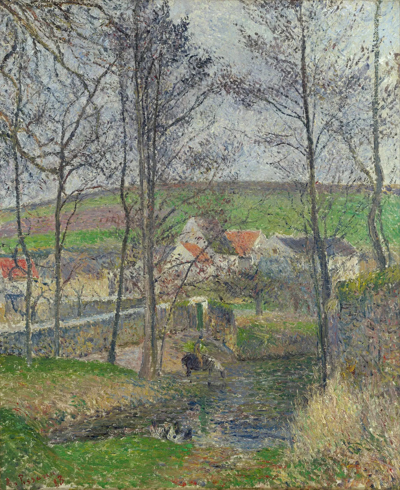 Viosnes bredder ved Osny i gråvejr, vinter - Camille Pissarro