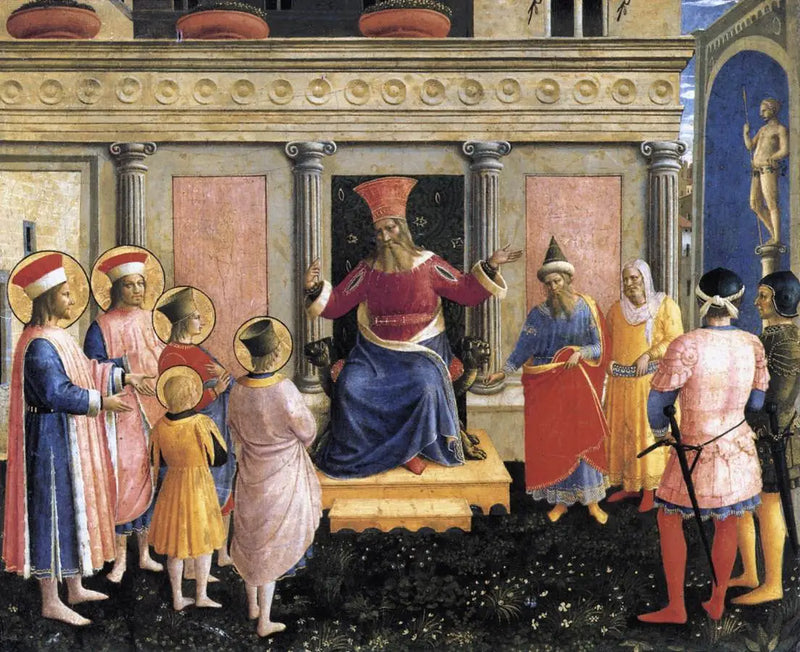 De hellige Cosmas og Damian med deres brødre foran prokonsul Lysias - Fra Angelico