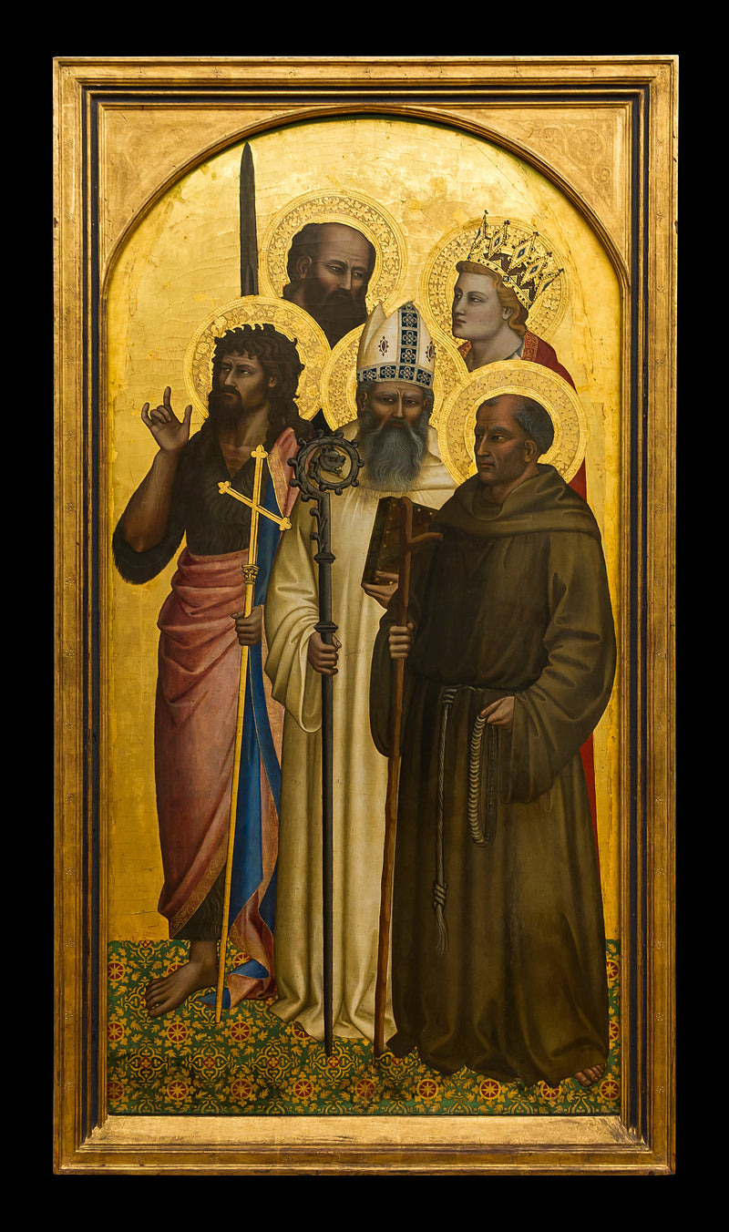 de hellige Johannes Døberen, Gilles, Gérard, Paul og Catherine (Miniato?) - Nardo di Cione