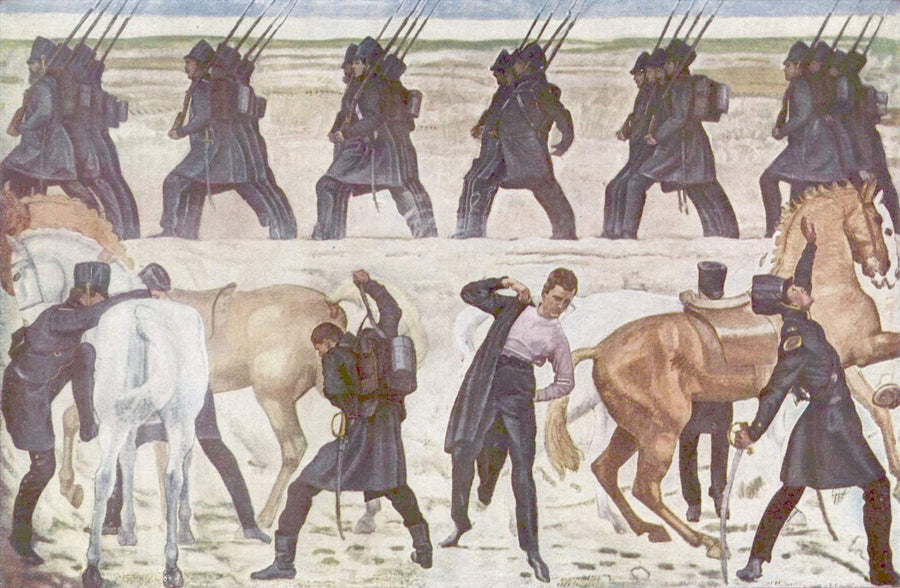 Soldaterne forbereder sig - Ferdinand Hodler