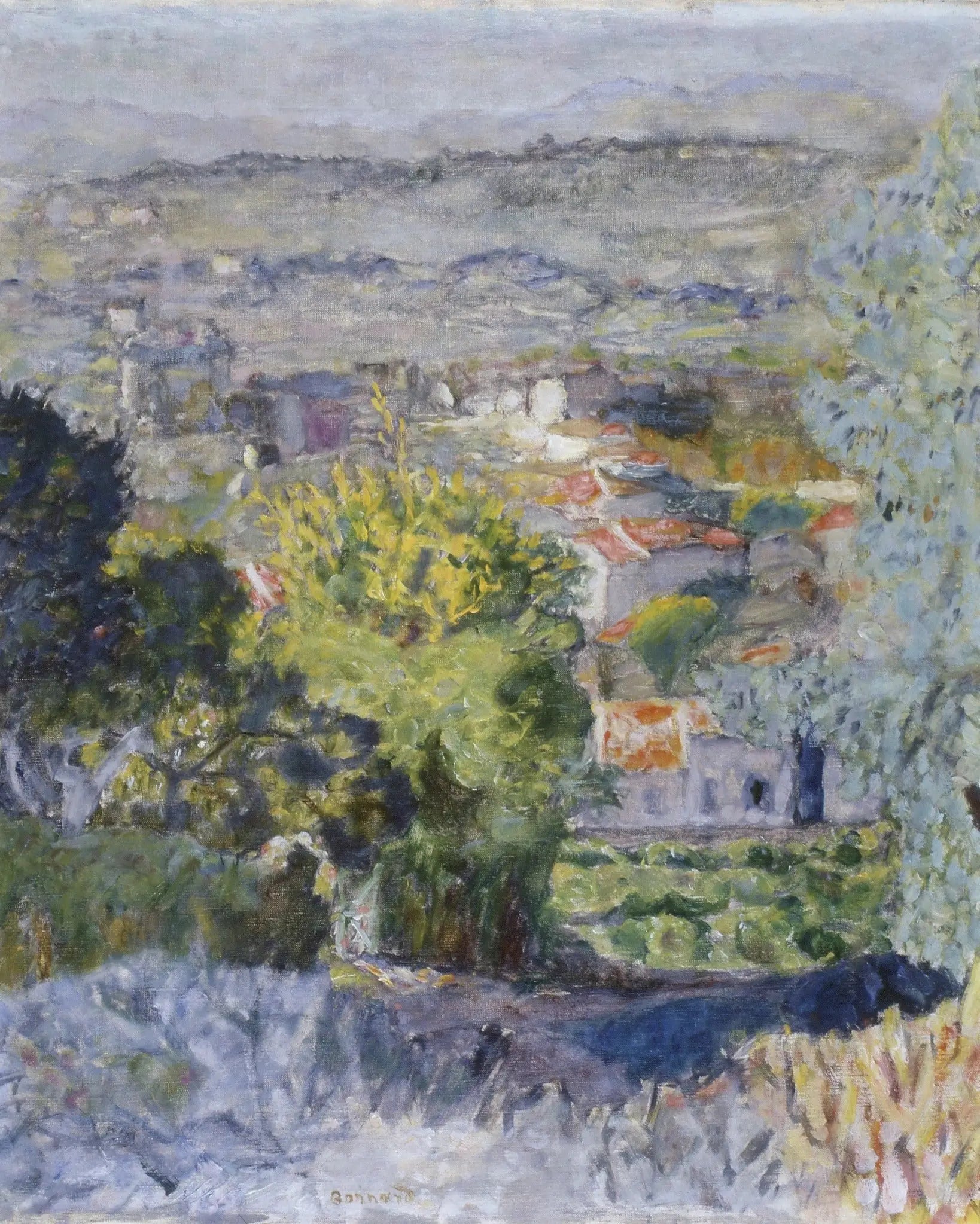 Les toits à travers les mimosas, paysage du Cannet - Pierre Bonnard image 1 copie de tableau peinte à la main