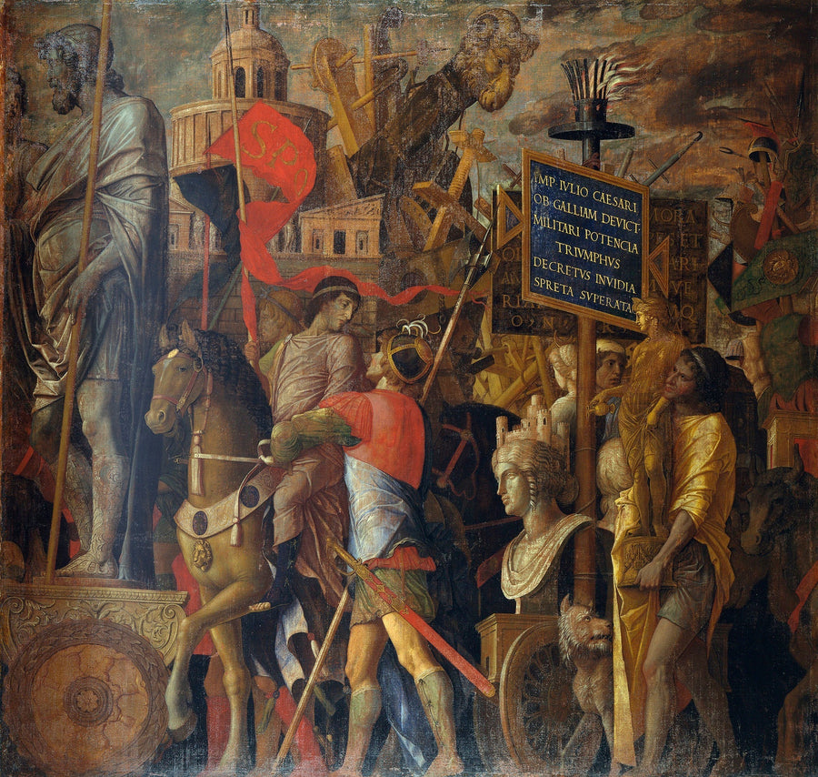 Cæsars Triumfer: 2. Bærere af faner og belejringsudstyr - Andrea Mantegna
