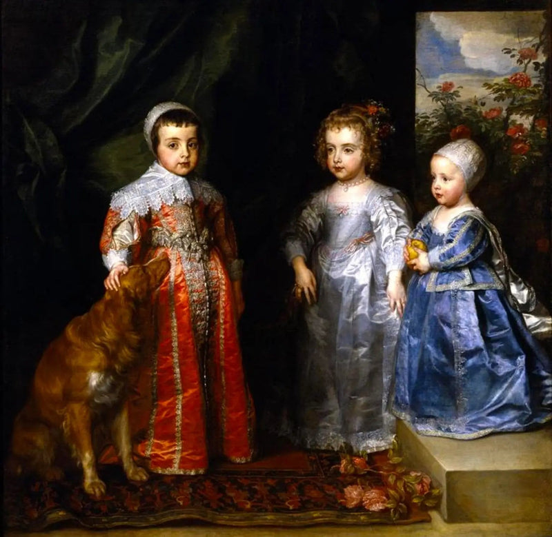 De tre ældste børn af Charles I Stuart (1600-1649) og Henriette Marie af Bourbon (1609-1669), Charles (1630-1685), Marie (1631-1666) og Jacques (1633-1685) - Antoine van Dyck