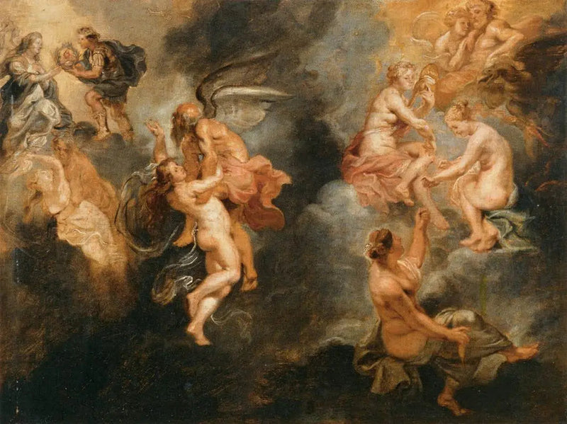 De tre parker, der spinder Marie de Médicis' skæbne - Peter Paul Rubens