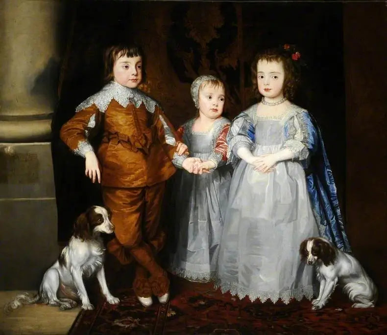De tre yngste børn af Charles I (Charles, Jacques og Marie) med deres hunde - Antoine van Dyck
