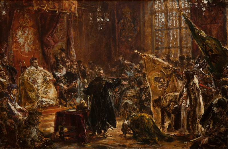 Tsarerne Chouïski bragt af Żółkiewski til Warszawa-sejlen foran Zygmunt III - Jan Matejko