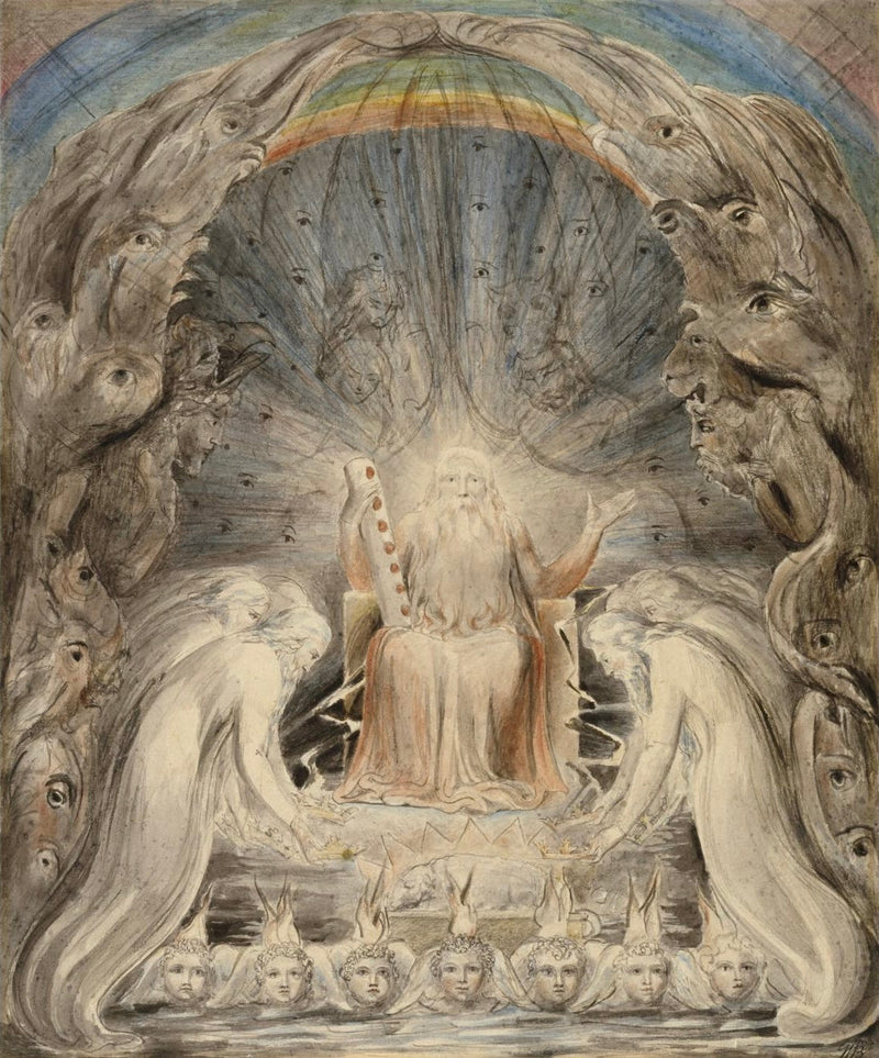De 24 ældste, der aflægger deres kroner foran den guddommelige trone - William Blake