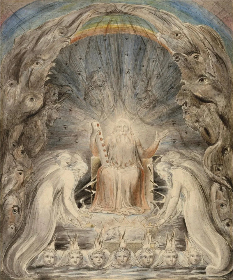 De 24 ældste, der aflægger deres kroner foran den guddommelige trone - William Blake