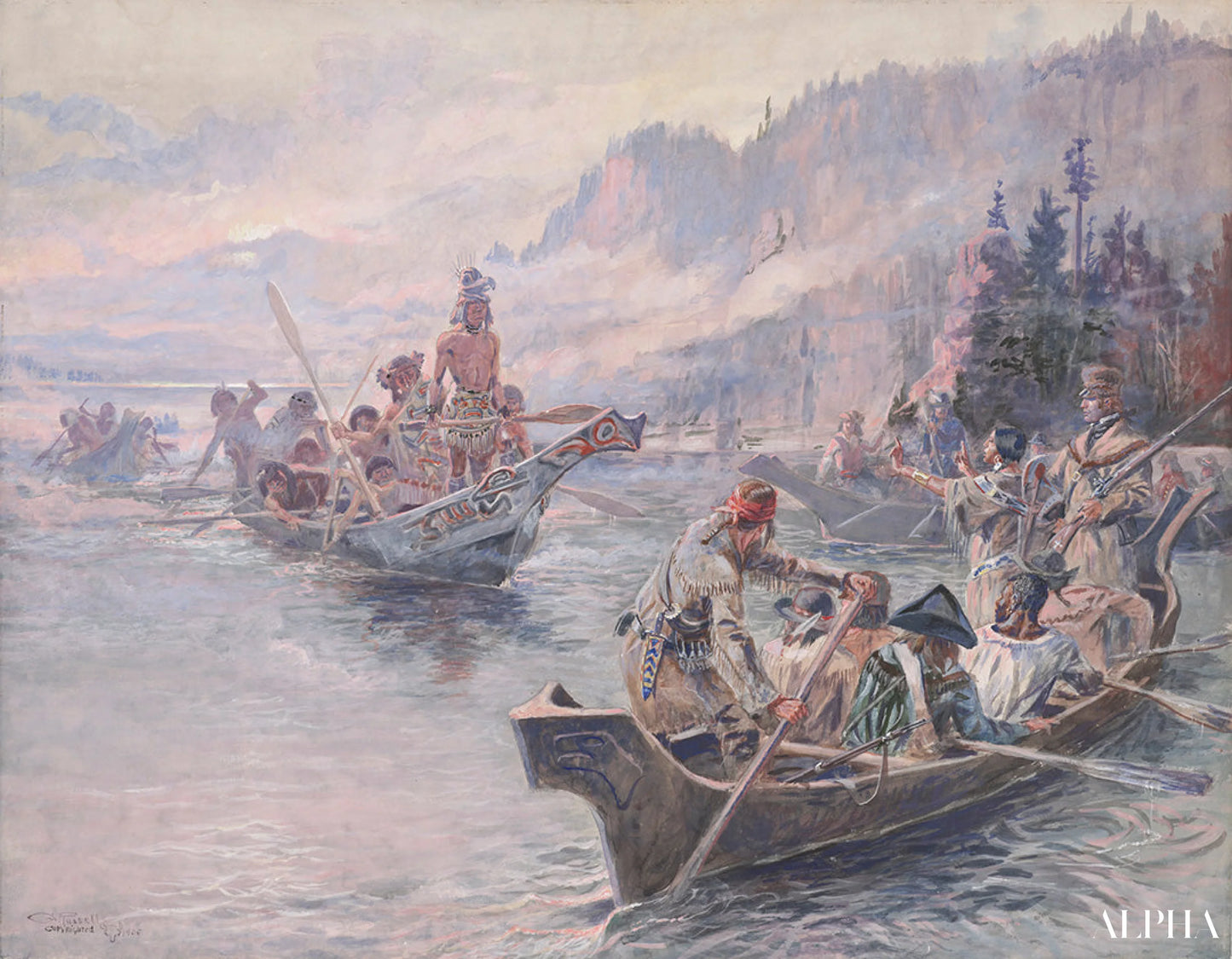 Lewis og Clark ved Lower Columbia - Charles Marion Russell - Reproduktioner af malerier og højkvalitets malerier