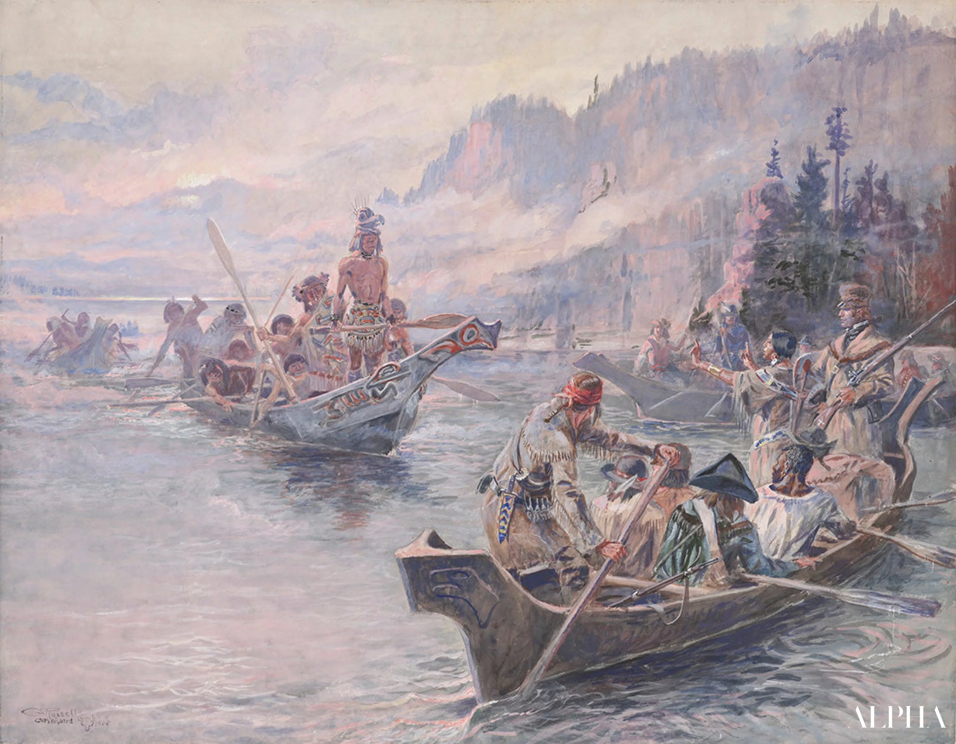 Lewis og Clark ved Lower Columbia - Charles Marion Russell - Reproduktioner af malerier og højkvalitets malerier