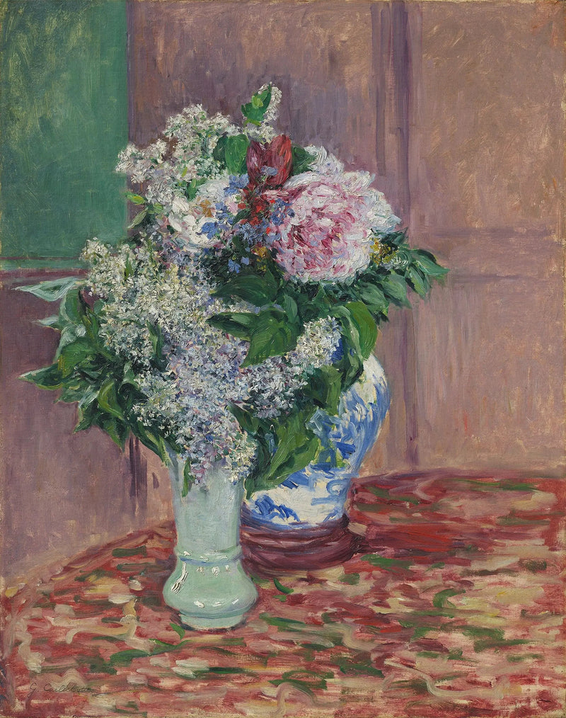 Lilac og pæoner i to vaser - Gustave Caillebotte