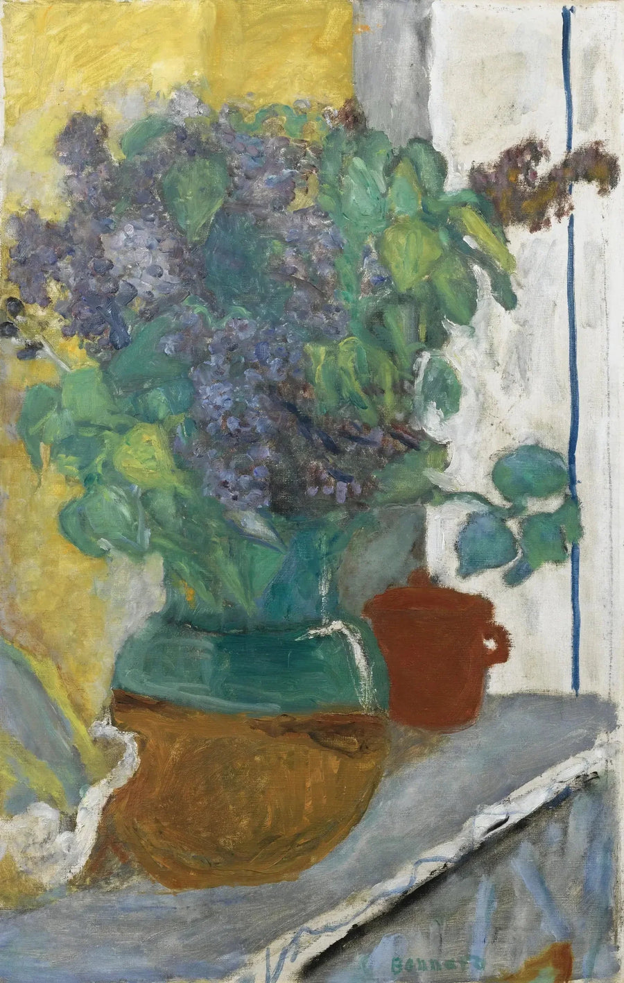 Lilla mauve i en gulgrøn keramikvase - Pierre Bonnard