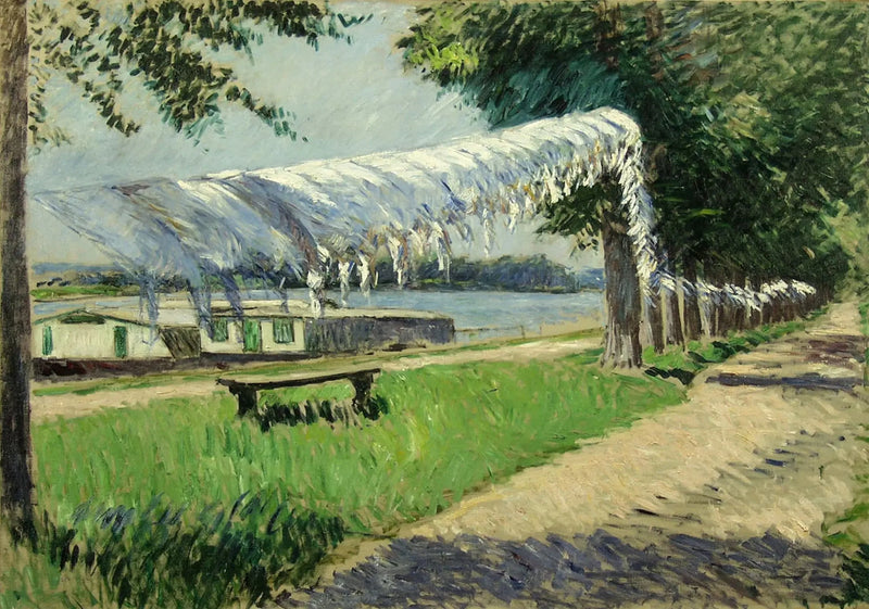 Tørrende lin ved bredden af Seinen, Petit Gennevilliers - Gustave Caillebotte