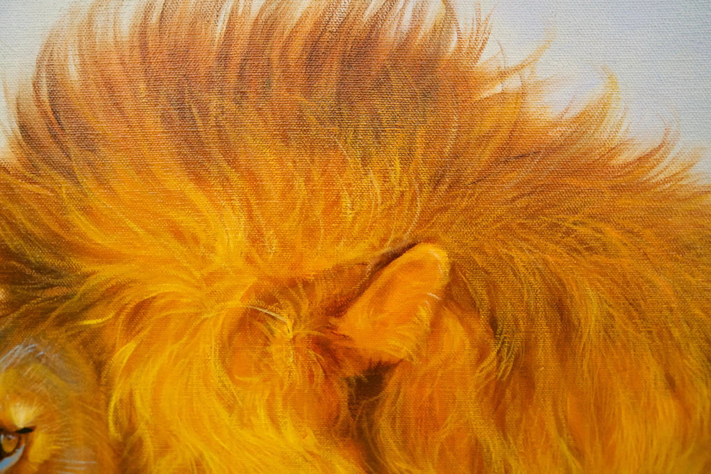 Lion dans la savane | 150 x 100 cm Reproductions de tableaux à la peinture à l’huile