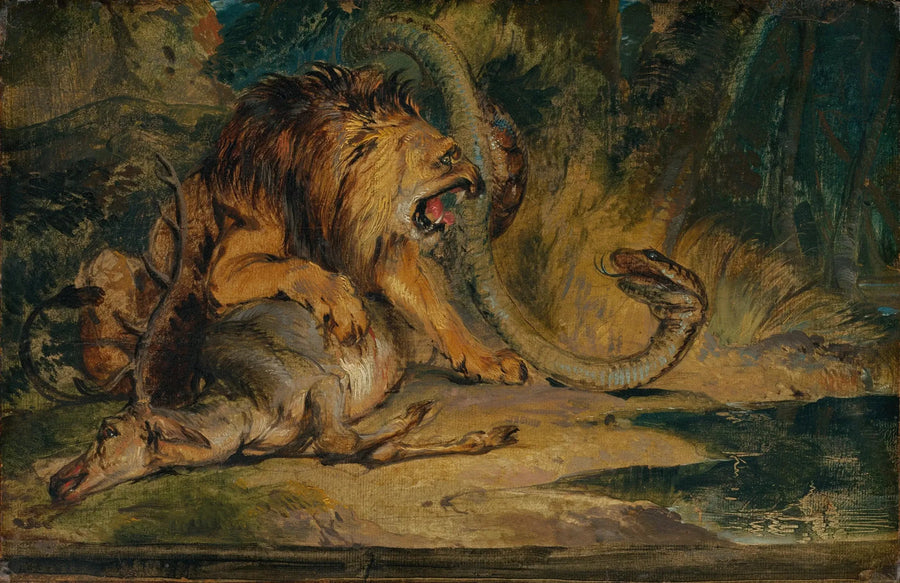 Løve, der forsvarer sit bytte - Edwin Henry Landseer