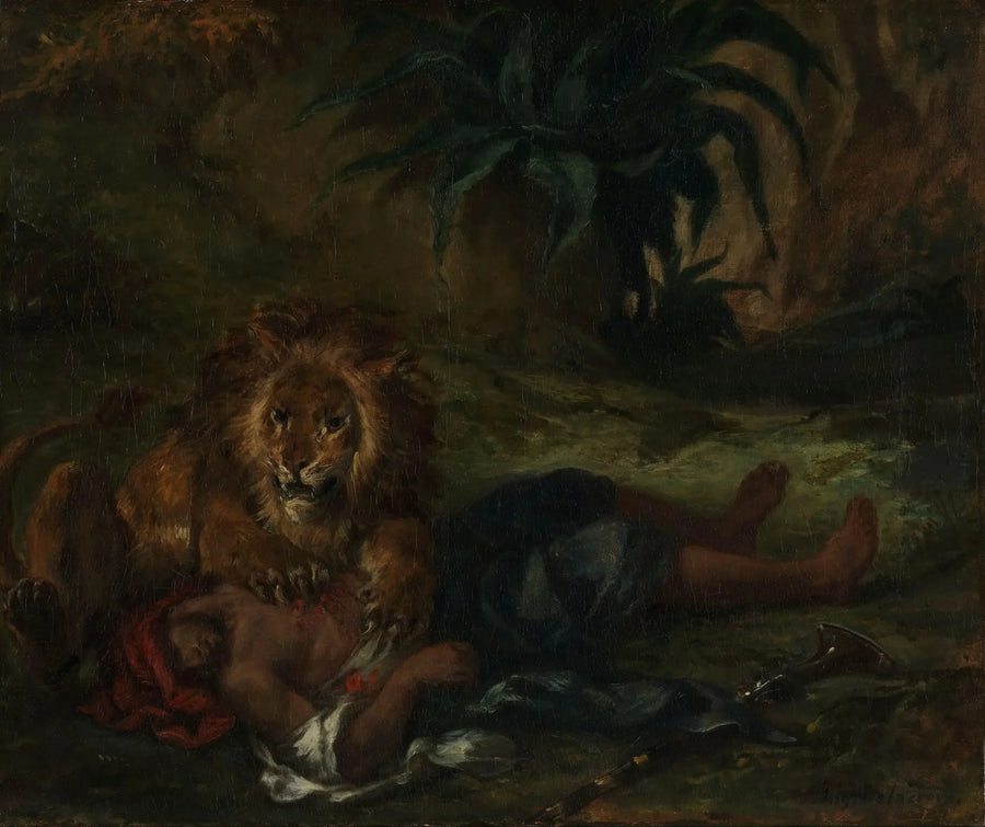 Løve, der fortærer en arabisk - Eugène Delacroix