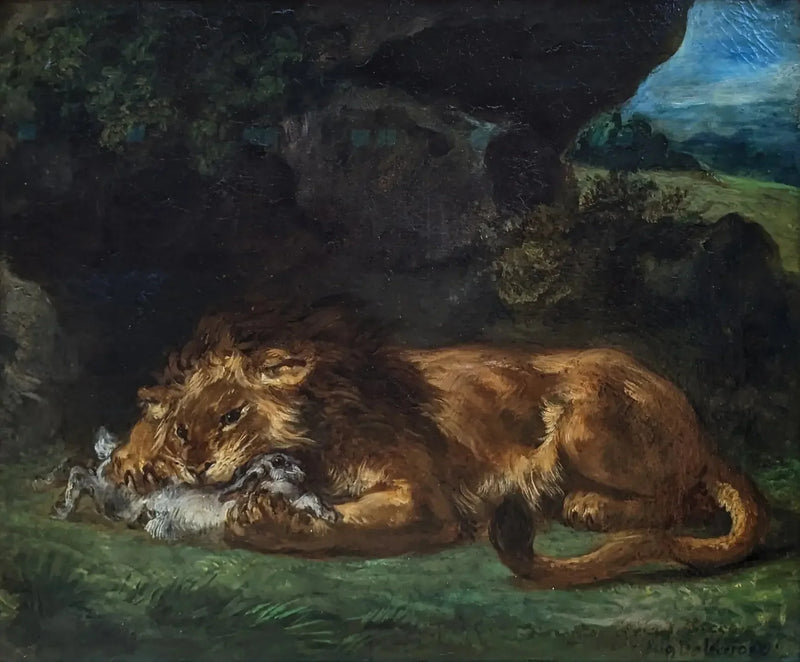 Løve der fortærer en kanin - Eugène Delacroix