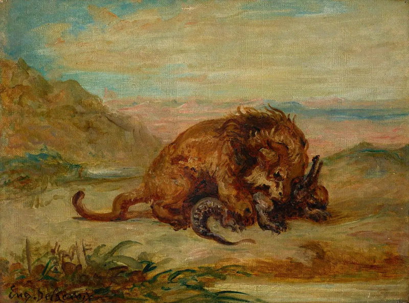 Løve og Krokodille - Eugène Delacroix
