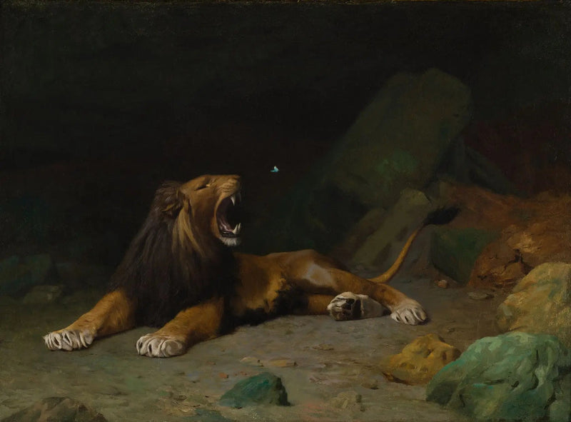 Løve der forsøger at fange en sommerfugl - Jean-Léon Gérôme