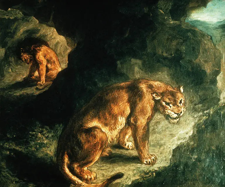 Løve og løvinde i deres hi - Eugène Delacroix