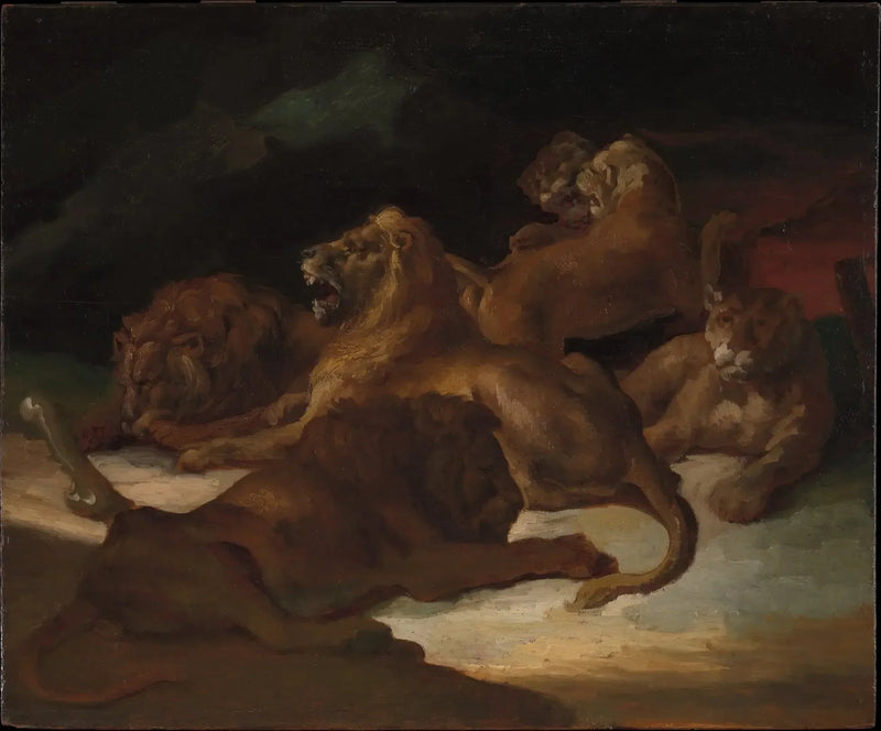 Løver i et bjerglandskab - Théodore Géricault