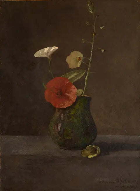 Liserons og valmuer i en lille grøn kande - Odilon Redon