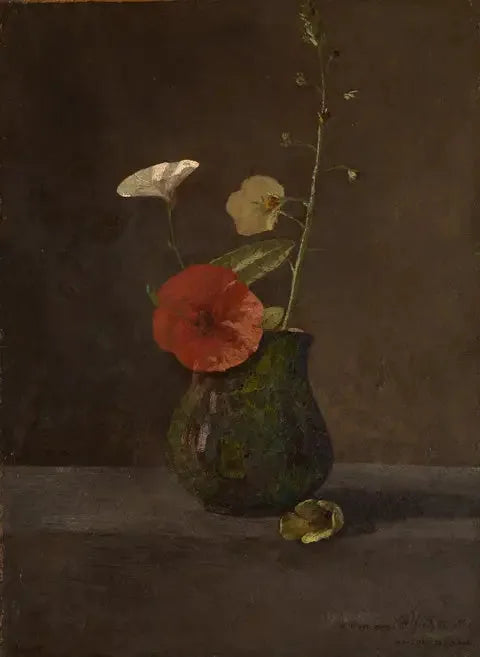 Liserons og valmuer i en lille grøn kande - Odilon Redon