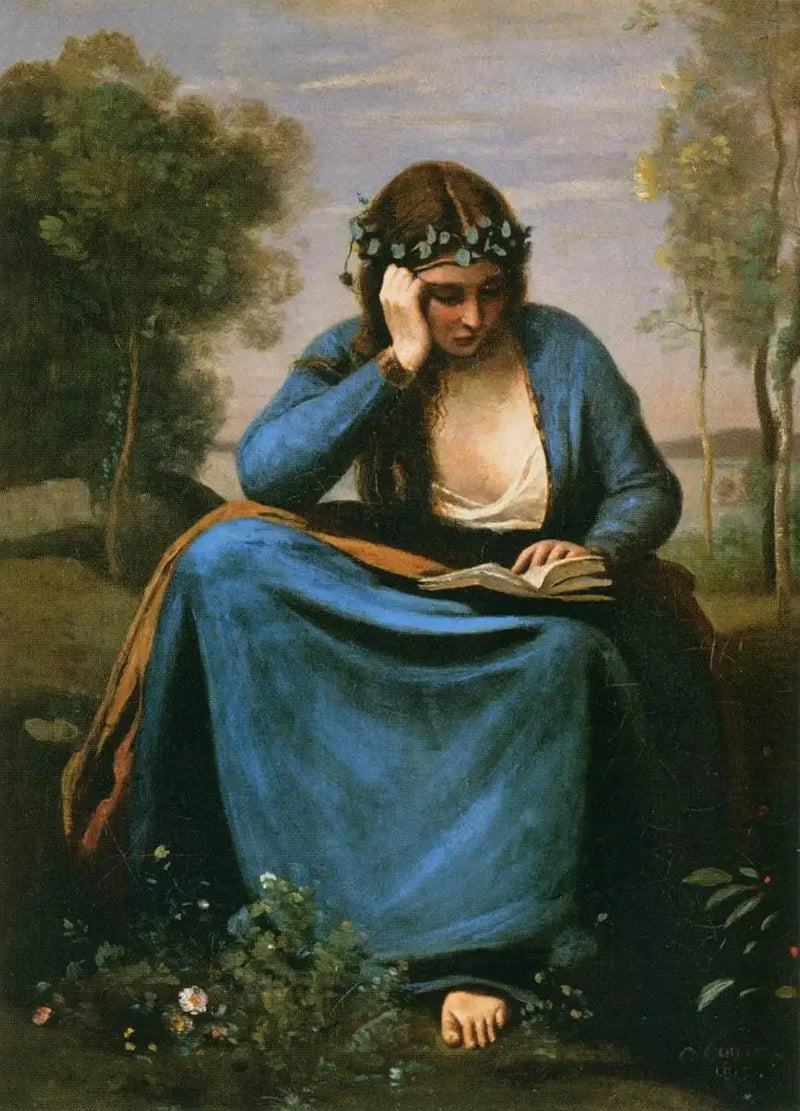 Liseuse med blomsterkrans, eller Virgils Muse - Jean-Baptiste Camille Corot