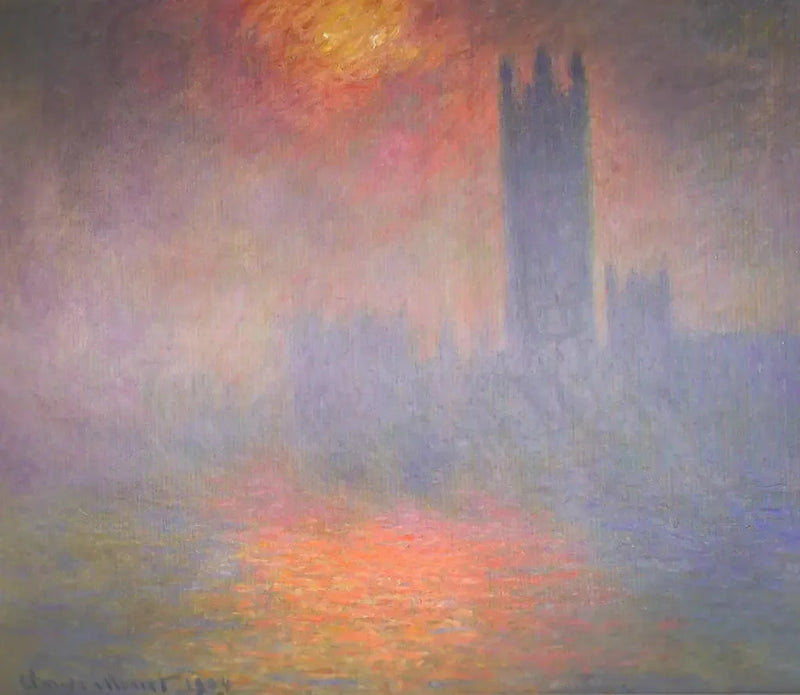 London, Parlamentet. Solstråle gennem tågen - Claude Monet